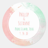 トロピカルコーラルネオ結婚ミント封筒用シール ラウンドシール (正面)