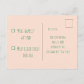 トロピカルコーラル ネオミント ウォーターカラー ウェディング RSVP 案内ポストカード (裏面)