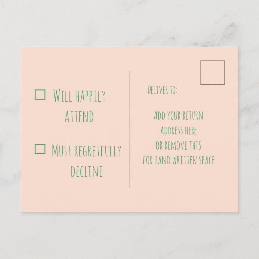 トロピカルコーラル ネオミント ウォーターカラー 結婚式 RSVP 案内ポストカード (裏面)