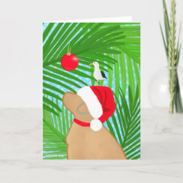 トロピカルゴールデンサンタシーガルクリスマスカード サンキューカード
