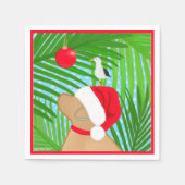 トロピカルゴールデンサンタシーガルクリスマス スタンダードカクテルナプキン (正面)