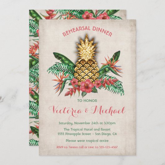 トロピカルゴールデンパイナップルリハーサルディナー 招待状 (正面/裏面)