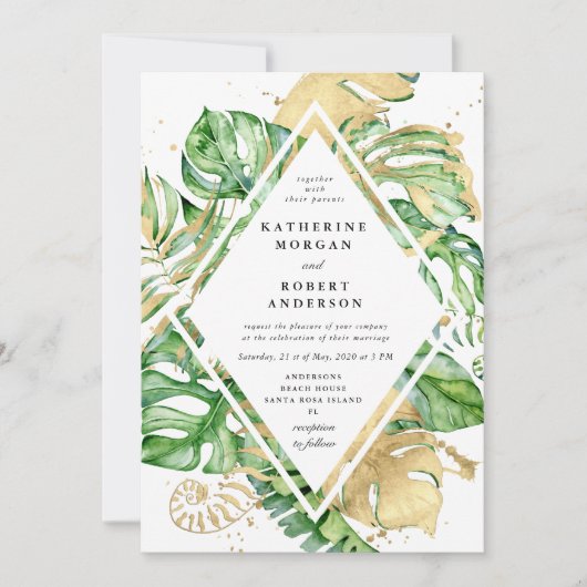 トロピカルゴールデンリーフ結婚式招待状 招待状 (正面)