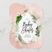 トロピカルゴールドの幾何学的な花模様のピンクの女の子らしい セーブザデート (正面/裏面)