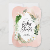 トロピカルゴールドの幾何学的な花模様のピンクの女の子らしい セーブザデート (正面)