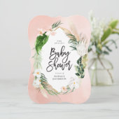 トロピカルゴールドの幾何学的な花模様のピンクの女の子らしい セーブザデート (スタンド正面)