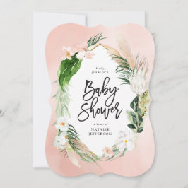 トロピカルゴールドの幾何学的な花模様のピンクの女の子らしい セーブザデート