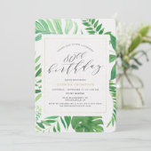 トロピカルゴールドグリーン 80歳 サプライズバースデーパーティー 招待状 (スタンド正面)