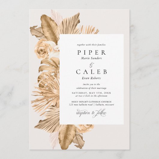 トロピカルゴールドドライグラスウェディング 招待状 (正面)