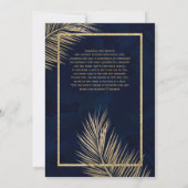 トロピカルゴールドパームツリービーチ ネイビーブルー ウェディング 2 招待状 (裏面)