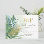 トロピカルゴールドパームリーフサマー 出席のお返事 招待状 (スタンド正面)