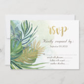 トロピカルゴールドパームリーフサマー  出席のご連絡 招待状 (正面)