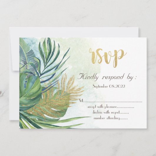 トロピカルゴールドパームリーブサマー  RSVP   招待状 (正面)
