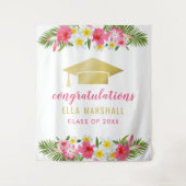 トロピカルゴールドピンク卒業おめでとう背景 タペストリー (正面)