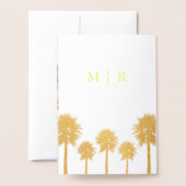 トロピカルゴールドフォイルパームツリーズ結婚式招待状 箔カード (裏面封筒付き)
