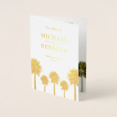 トロピカルゴールドフォイルパームツリーズ結婚式招待状 箔カード (正面)