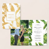 トロピカルゴールドフォイル葉バナナナウェディング招待 箔カード (ディスプレー)