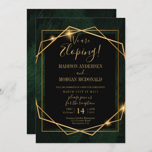 トロピカルゴールドフレームの挙式後パーティー招待状 招待状 (正面/裏面)