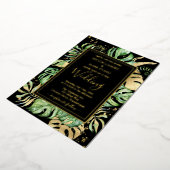 トロピカルゴールド箔とエレガント黒い結婚葉 箔招待状 (回転した状態)