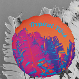 トロピカルサイケデリックビーブスパームツリーズホットピンク ラウンドクッション