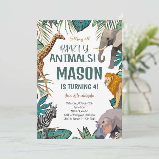 トロピカルサファリアニマルズ誕生日招待状 招待状 (スタンド正面)