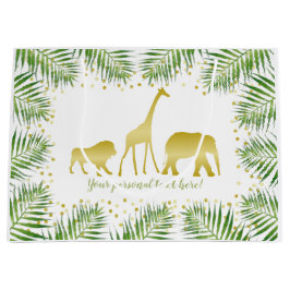 トロピカルサファリアニマルズ金ゴールドグリーンパーティー ラージペーパーバッグ