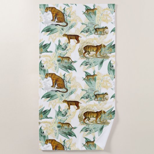 トロピカルサファリエレガントワイルドキャッツタイガーヒョウ ビーチタオル (正面)