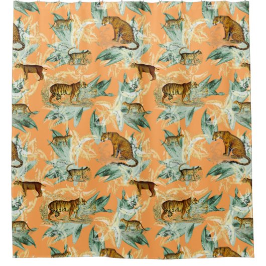 トロピカルサファリカッコいいワイルドキャッツタイガーオレンジ シャワーカーテン (正面)