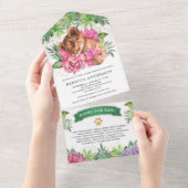 トロピカルサファリキュートフローラライオンキュブベビーシャワー オールインワン招待状 (貼ってはがせる)