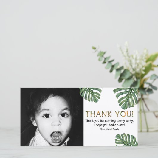 トロピカルサファリジャングルの葉の写真ありがとう サンキューカード (スタンド正面)