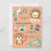 トロピカルサファリジャングルアニマルズ子供の誕生日 招待状 (正面)