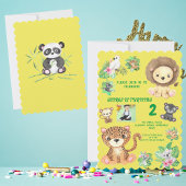 トロピカルサファリジャングルアニマルズ子供の誕生日 招待状
