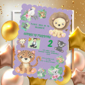 トロピカルサファリジャングルアニマルズ子供の誕生日 招待状