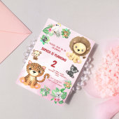 トロピカルサファリジャングルアニマルズ子供の誕生日 招待状