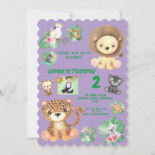 トロピカルサファリジャングルアニマルズ子供の誕生日 招待状 (正面)