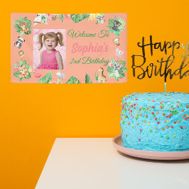 トロピカルサファリジャングルアニマルズ子供の誕生日 横断幕