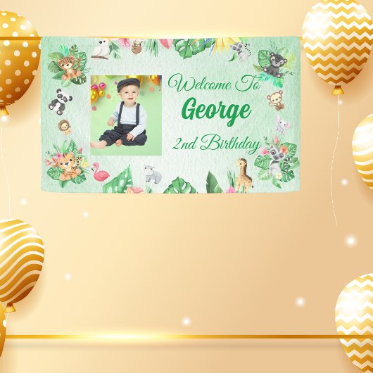 トロピカルサファリジャングルアニマルズ子供の誕生日 横断幕