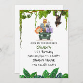 トロピカルサファリジャングルアニマルズ誕生日招待状 招待状 (正面/裏面)