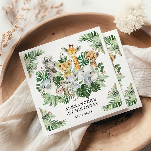 トロピカルサファリジャングルアニマルワイルドワン誕生日 スタンダードカクテルナプキン