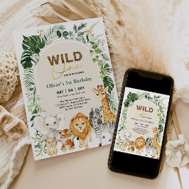 トロピカルサファリパーティーアニマルズワイルドワン誕生日 招待状
