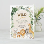 トロピカルサファリパーティーアニマルズワイルドワン誕生日 招待状 (スタンド正面)