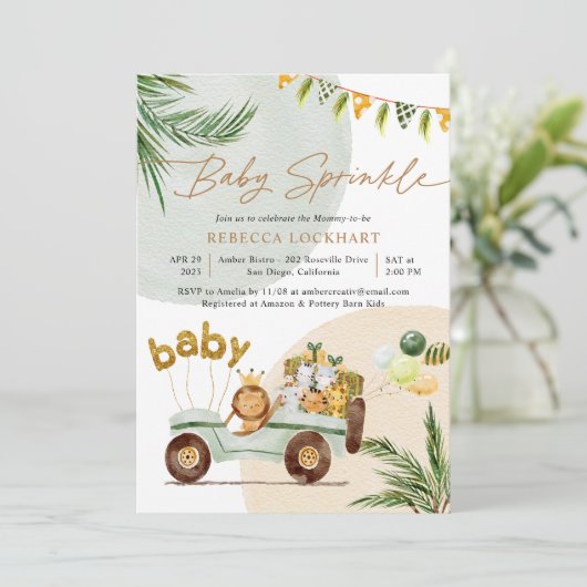 トロピカルサファリモダンーベビーアニマルベビー散布 招待状 (スタンド正面)