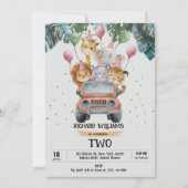 トロピカルサファリワイルドアニマルズジャングル子供の誕生日 招待状 (正面)