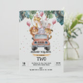 トロピカルサファリワイルドアニマルズジャングル子供の誕生日 招待状 (スタンド正面)