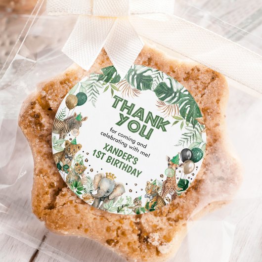 トロピカルサファリワイルドパーティーアニマルズボーイ誕生日 ラウンドシール