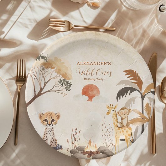 トロピカルサファリワイルドワンジャングルアニマルズ誕生日 ペーパープレート