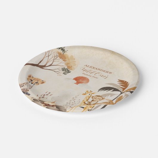 トロピカルサファリワイルドワンジャングルアニマルズ誕生日 ペーパープレート (アングル)