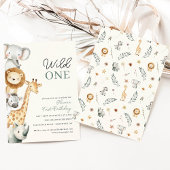 トロピカルサファリワイルドワンジャングルアニマルズ誕生日 招待状