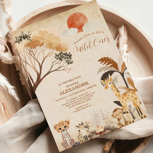 トロピカルサファリワイルドワンジャングルアニマルズ誕生日 招待状