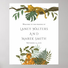 トロピカルサファリ結婚ー動物の歓迎サイン ポスター